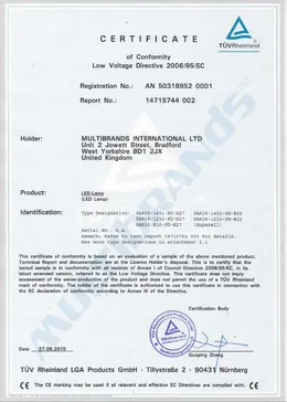 LED CE Certificate LVD 14715744 – page 1 of 2