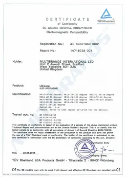 LED CE Certificate of MR16 - EMC 14716728 – page 2 of 2