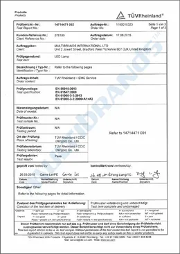 Test Report Certificate no. 14714471 – page 1 of 3