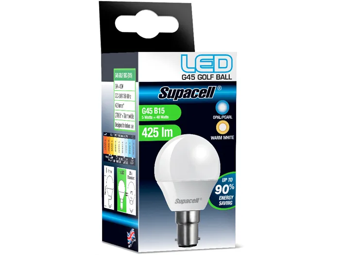 Supacell LED Basic range Golf G45 bulb and packaging