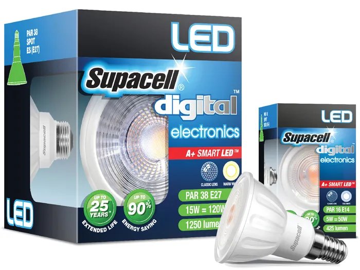 Supacell LED PAR lamps and packaging