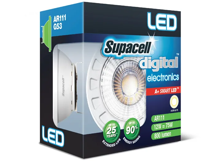 Supacell LED AR111 spotlight and packaging
