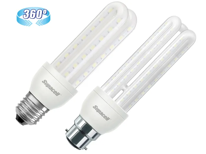 Supacell LED U lamps in E27 and B22 caps