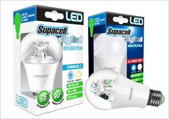 Supacell Digital LED A60 GLS bulbs and packaging