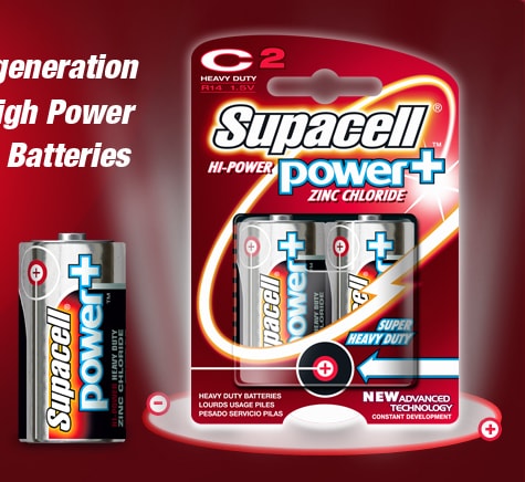 Supacell high power zinc chloride C batteries 2 pack
