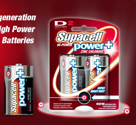 Supacell high power zinc chloride D batteries 2 pack